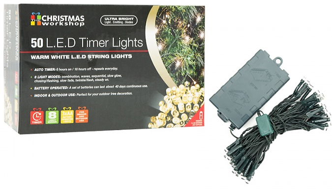 50 LED Warm White String Lights with Timer