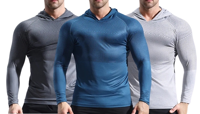 Slim-Fit Long-Sleeve Sports Shirt with Hood - 3 Colours, 7 Sizes!