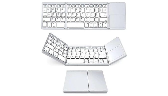 Wireless Folding Bluetooth Keyboard with Built-in Touchpad - Dark Grey or White