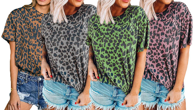 Leopard Print Short Sleeve T-Shirt - 4 Colours & 5 Sizes