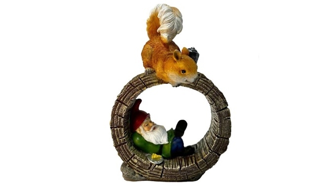 Solar-Powered LED Squirrel & Gnome Garden Statue