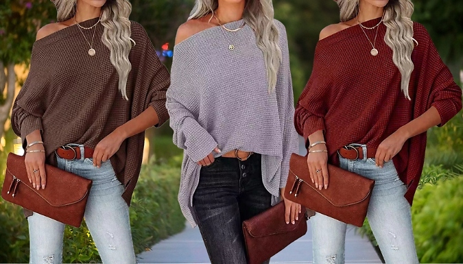 Off-Shoulder Waffle Knit Top - 6 Colours, 5 Sizes