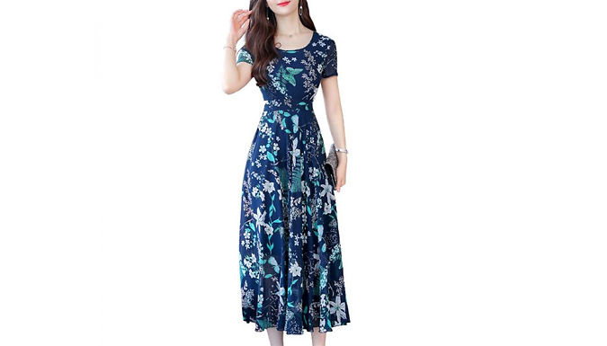 Women's Floral A-Line Midi Dress - 3 Colours & 5 Sizes