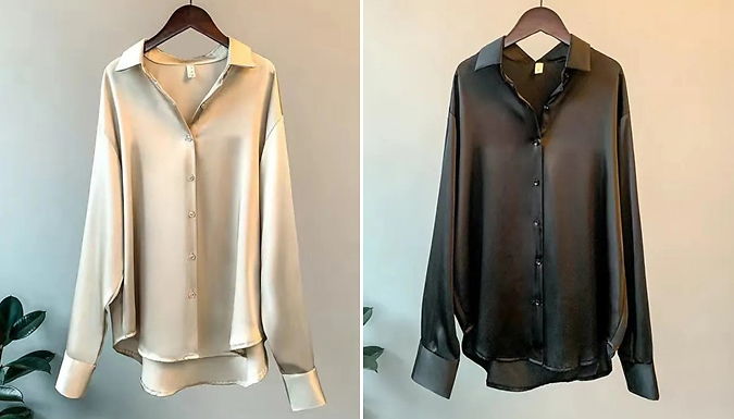 Long Cuff Sleeve Satin Silk Shirt - 4 Colours & 5 Sizes