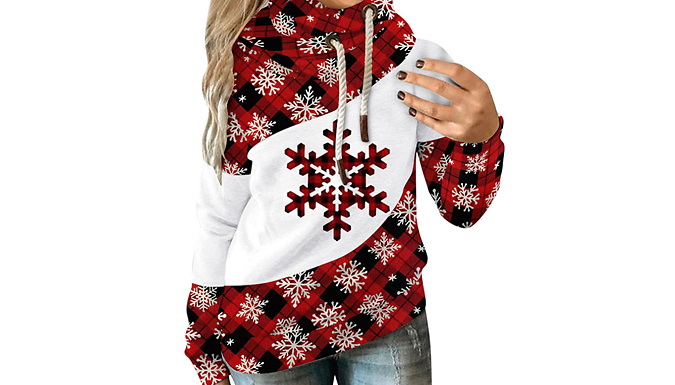 Women's Christmas Plaid High Neck Hoodie - 4 Designs & 5 Sizes