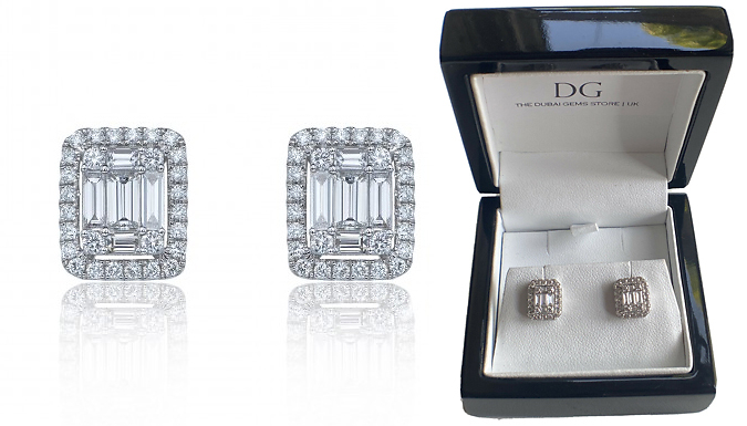 White Gold Plated Created Diamond Baguette Stud Earrings Deal Price £29.99