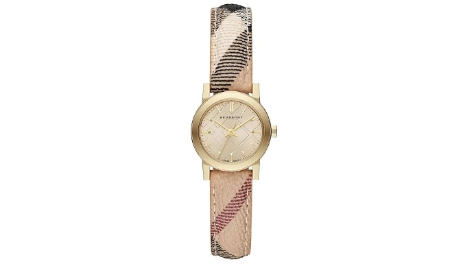 Women's Burberry The City Haymarket Check Yellow Gold Watch