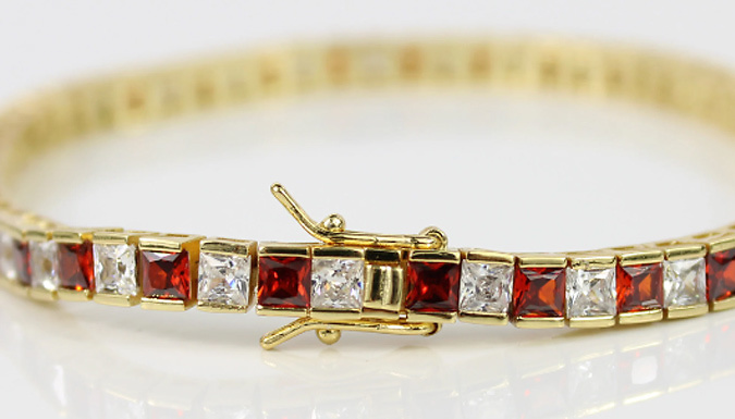 Red Gemstone Alternating Created Diamond Bracelet Deal Price £24.99