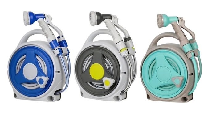 15M Garden Hose Reel with Adjustable Spray Nozzle - 3 Colours