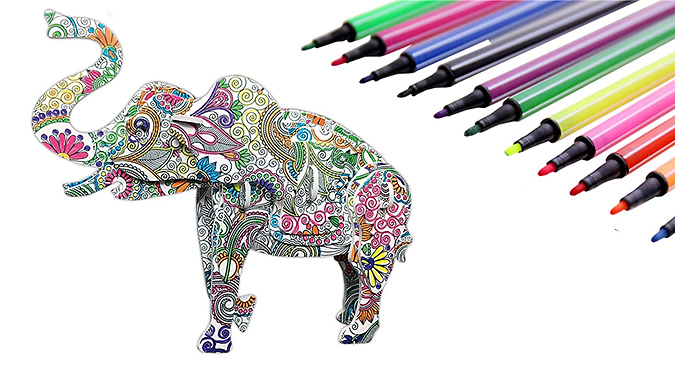 4-Pack of 3D Colouring Animal Puzzle Sets - 4 Styles