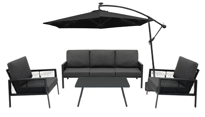 4-Piece Garden Furniture Set with Parasol & Base