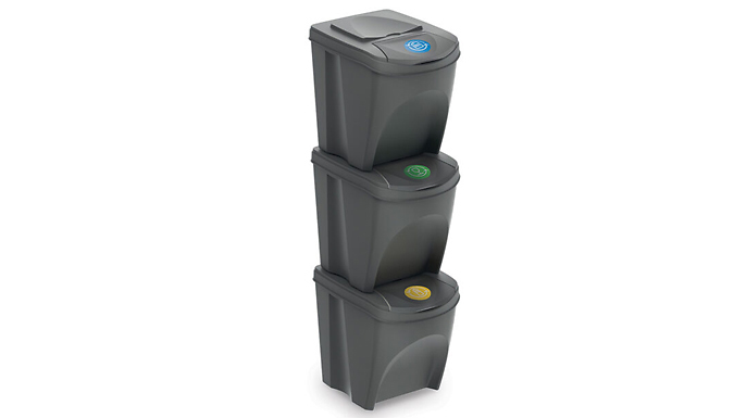 3-Piece Set of Stackable 25L Recycling Bins With Label Stickers