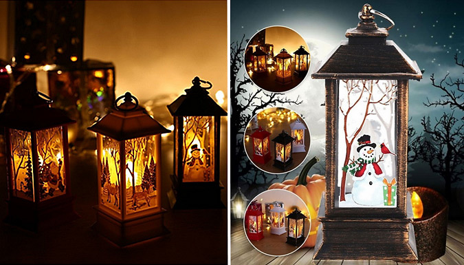 1, 2 or 4 Flickering LED Christmas Lanterns - 6 Designs