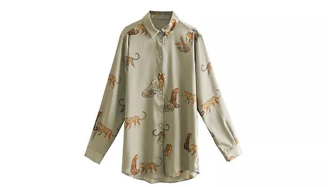 Women‘s Leopard Print Long-Sleeve Silky Shirt - 4 Colours