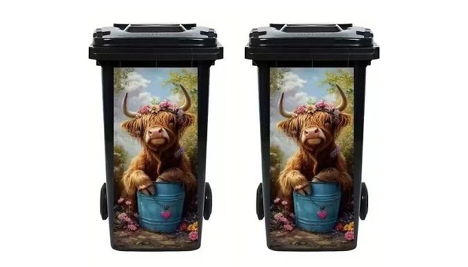 2 Pack of Highland Cow Bin Stickers