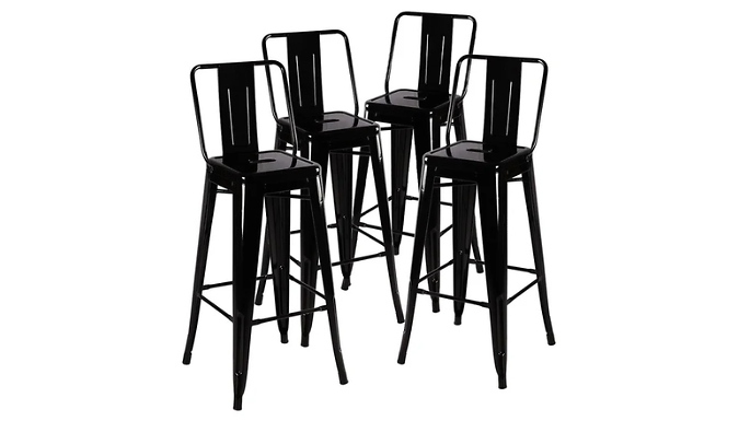 Set of 4 Metal High Bar Stool Chairs