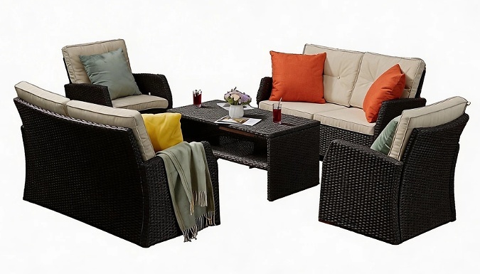 6-Seater Rattan Furniture Set with Coffee Table