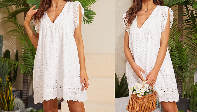 V-Neck Summer Lace Dress with Pockets - 5 Colours & 5 Sizes