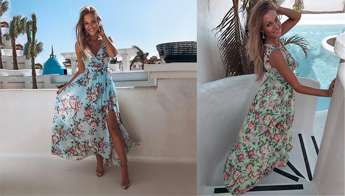 V-Neck Flower Print Sleeveless Maxi Dress - 5 Colours & 4 Sizes