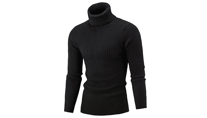 Men's Knitted Turtleneck Ribbed Sweater - 5 Colours & 4 Sizes at Go Groopie