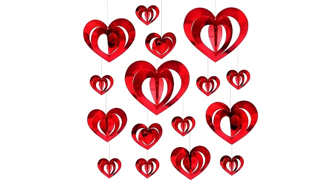 16-Pack of Hanging 3D Love Heart Decorations