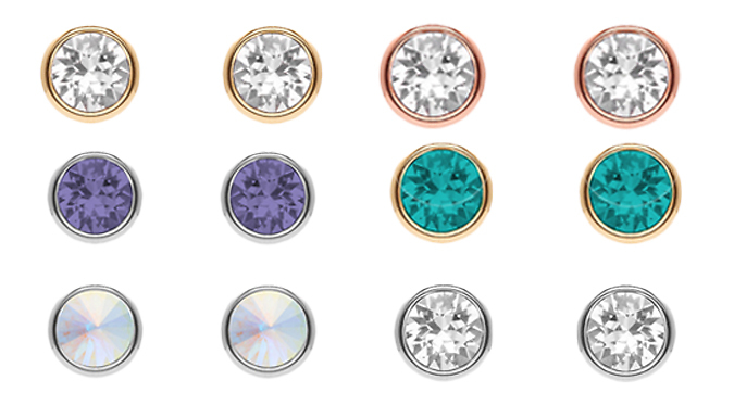 18K Gold Stud Earrings with Luxury crystals - 3 Platings & 8 Colours