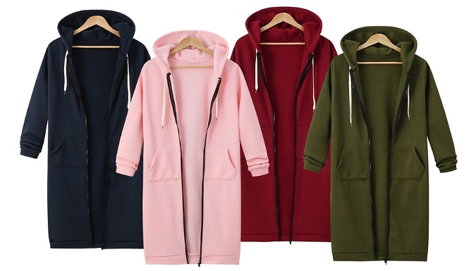 Women’s Mid-Length Hoodie Jacket – 10 Sizes & 8 Colours