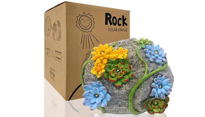 Succulent Rock Garden Ornament with Solar LED Lights