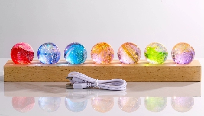 7-Piece Glass Ball Starry Sky Night Light - 2 Wooden Base Options!