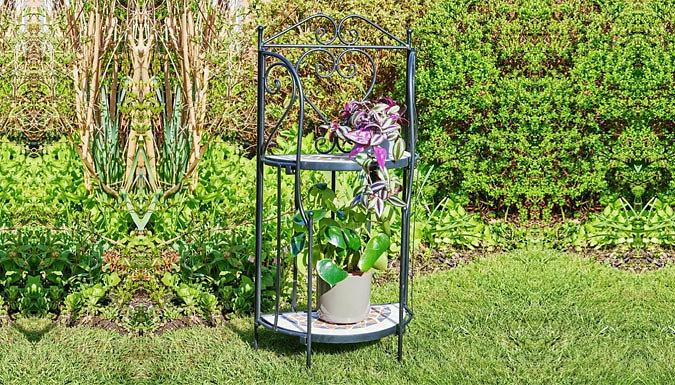2-Tiered Sunflower Mosaic Metal Plant Stand