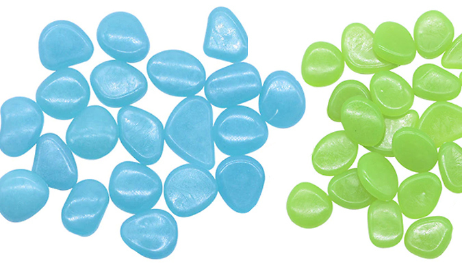 50-1000 Glow-In-The-Dark Pebbles - 3 Colours
