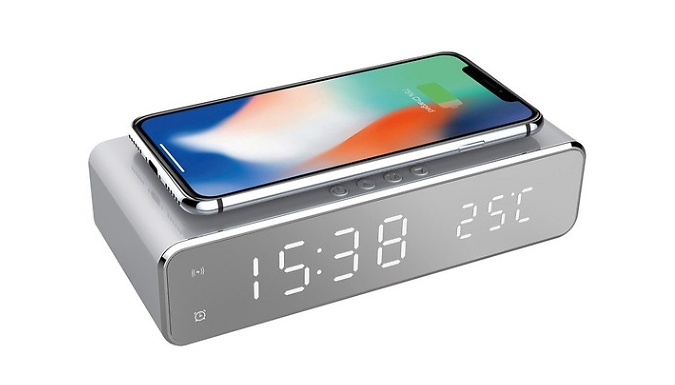 Wireless Charging Silver Alarm Clock