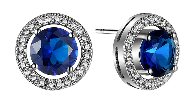 Blue Simulated Sapphire & Crystal Halo Earrings