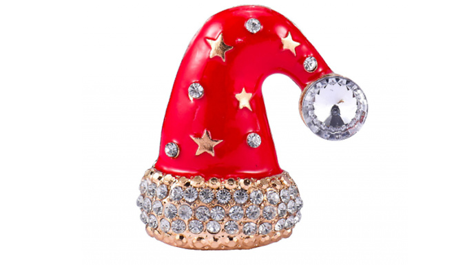 Bejewelled Santa Hat Christmas Brooch