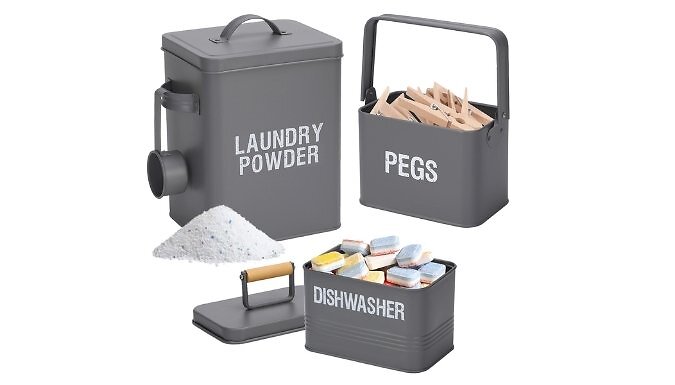 Set of 3 Laundry & Cleaning Storage Tins