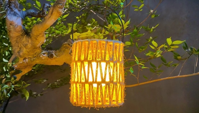 Outdoor Solar-Powered Rattan Lantern