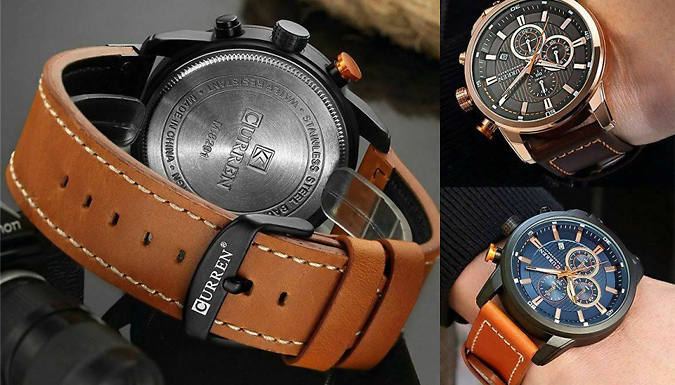 Men's Leather Strap Quartz Watch - 4 Colours