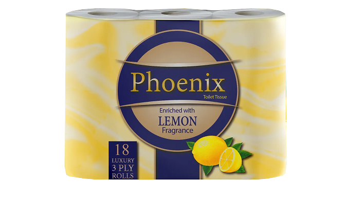 18, 45, or 90 Rolls Phoenix Quilted 3 Ply Lemon Fragranced Toilet Rolls