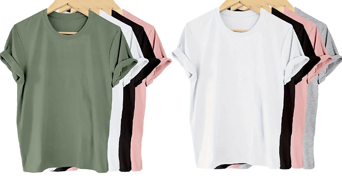 4 or 6-Pack Women's Solid Colour Short Sleeve T-Shirts - 6 Colours, 5 Sizes