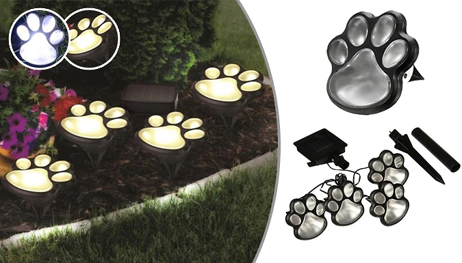 Set of 4 Solar Paw-Print Path Lights - Warm or White