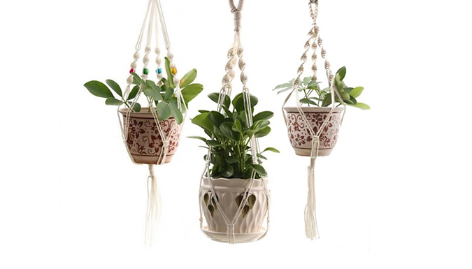 1 or 5 Knotted Tassel Hanging Plant Baskets - 3 Designs