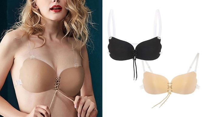 Invisible Silicone Push Up Bra With Strap - 2 Colours & 4 Sizes