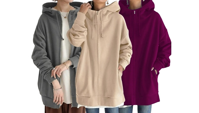 Women's Oversized Zip-Up Fleece Lined Hoodie - 13 Colours & 8 Sizes