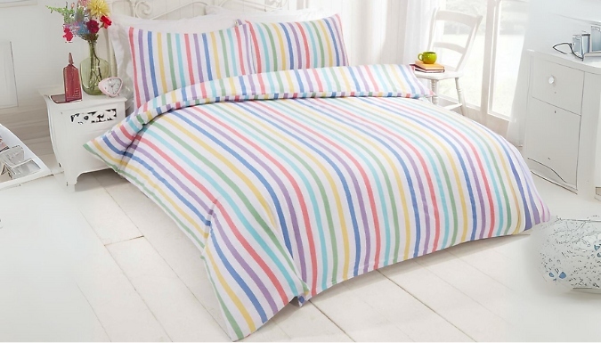 Candy Stripe Flannelette Brushed Cotton Bedding Duvet Cover Set - 4 Sizes