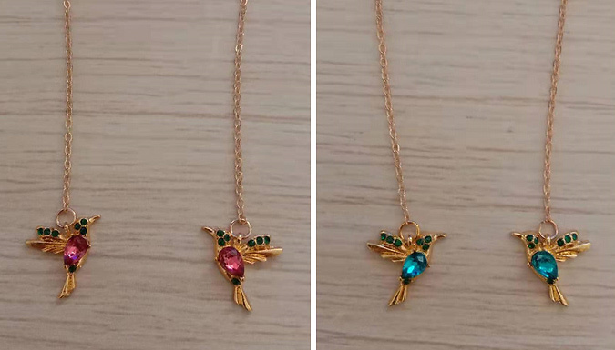 Long Chain Jewelled Birds Earrings - 2 colours