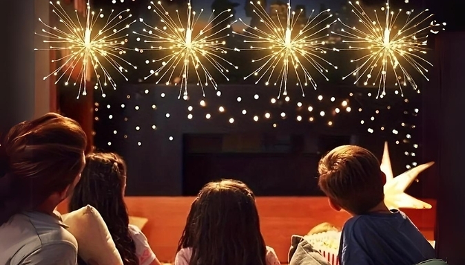 4-Pack Solar-Powered Hanging Fireworks Lights - 3 Colours at Go Groopie