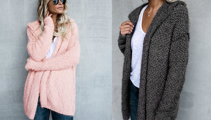 Fluffy Hooded Cardigan - 4 Colours & 4 Sizes