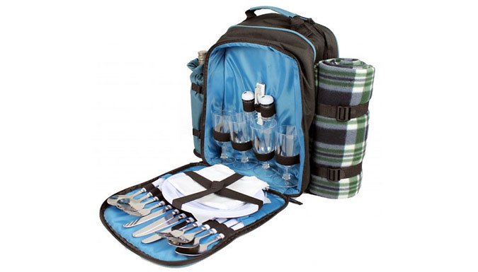 30-Piece 4-Person Picnic Bag Set With Blanket & Wine Holder