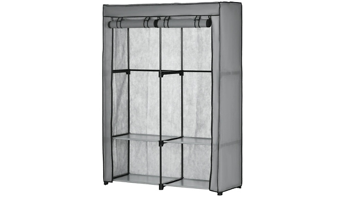 HOMCOM Large Grey Fabric Wardrobe - With 4 Shelves & 2 Hanging Rails!