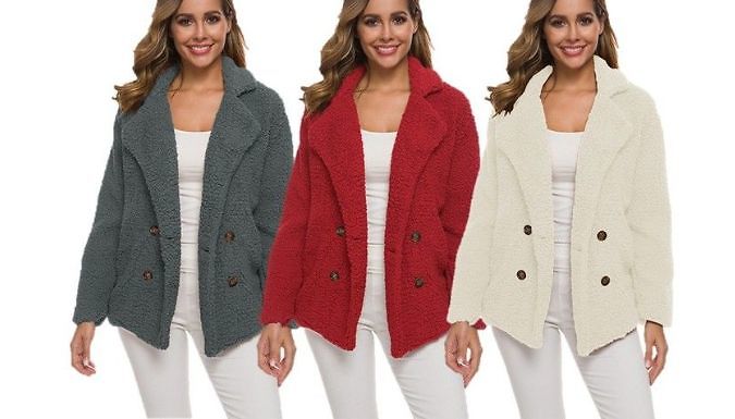 Double Breasted Faux Fur Teddy Coat - 7 Colours! - 7 Colours & 5 Sizes